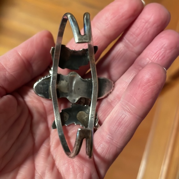 Old Pawn Large Two Turquoise Stone Sterling Cuff Beautiful! - Picture 10 of 11